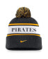 Men's Black Pittsburgh Pirates Team Stripe Peak Cuffed Knit Hat with Pom - фото #2