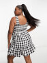 ASOS DESIGN Curve scoop neck shirred mini sundress in mono gingham