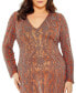 ფოტო #3 პროდუქტის Women's Plus Size Long Sleeve Embellished Gown