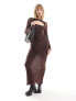 COLLUSION exposed seam layered mesh long sleeve maxi dress in brown