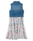 Toddler & Little Girls Denim Vest Dress Outfit with Necklace, 3 PC