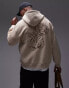 Topman oversized fit hoodie with front and back roses embroidery in stone