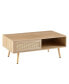 Rattan Coffee Table, Sliding Door For Storage, Solid Wood Legs, Modern Table For Living Room