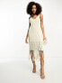 Y.A.S crochet maxi dress with fringe hem detail in cream