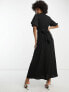 ASOS DESIGN Tall tie waist puff sleeve midi dress in black