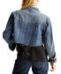 Women's Studded Cropped Cotton Cargo Denim Jacket