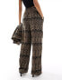 YAS broderie wide leg trouser co-ord in black and deep beige - MULTI