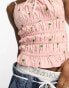 Native Youth palm tree shirred embroidered cami top in pink