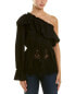 Bcbgmaxazria 161103 Women's Embroidered One-Shoulder Blouse Black Sz. XS