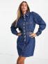 Фото #1 товара Dr Denim button through mini dress in dark wash blue