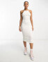 Фото #4 товара Miss Selfridge halter strappy back midi dress in cream