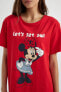 Fall In Love Disney Mickey & Minnie Regular Fit Bisiklet Yaka Kısa Kollu Gecelik B8702ax24sm