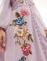 Hope & Ivy premium embroidered skater midi dress with button through in mauve Сиреневый, 34 - фото #4