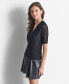 ფოტო #3 პროდუქტის Women's Ribbed Short-Sleeve Zip-Front Top