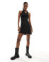 COLLUSION tailored halter cowl neck dress with buckle details in black