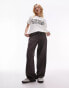 Topshop petite linen low rise draw cord waist straight leg trouser in charcoal Черный, 44 - фото #1