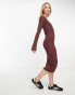 Фото #2 товара Miss Selfridge rib scoop neck maxi dress in chocolate