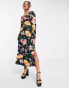 Фото #4 товара QED London square neck ruched bust tie back midi dress in large floral print