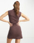 ASOS DESIGN grown on neck mini dress with ruched sides in chocolate