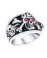 Фото #1 товара Men's Punk Rocker Biker Jewelry Gothic Caribbean Pirate Crossbones Multi Skull Heads Band Ring For Men with Red CZ Eyes Oxidized Sterling Silver