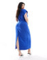 ASOS DESIGN Curve cap sleeve keyhole ruched front midi dress in royal blue