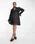 Фото #6 товара ASOS DESIGN Curve mini dress with button front detail in velvet devoree in black