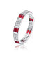 Фото #1 товара Sterling Silver White Gold Plated with Ruby Baguette & Round Cubic Zirconia Eternity Wedding Band Stacking Ring