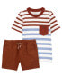 Фото #1 товара Baby 2-Piece Striped Pocket Tee & Pull-On All Terrain Shorts Set 3M