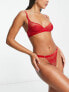 Фото #4 товара ASOS DESIGN Viv lace and mesh underwired bra with velvet trim in red