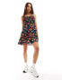 Wednesday's Girl cherry print shirred cami mini smock dress in black Черный, S - фото #2