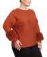 Plus Size Faux Fur Cuff Dolman Pullover Sweater Бежевый, 1X - фото #4