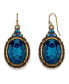 Burnished Brass-Tone Indicolite Blue Color and Ab Accent Oval Drop Wire Earrings