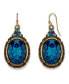 Фото #1 товара Burnished Brass-Tone Indicolite Blue Color and Ab Accent Oval Drop Wire Earrings