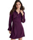 Petite Collared-V-Neck Long-Sleeve Short Dress