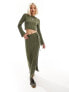 Фото #1 товара Reclaimed Vintage ribbed knitted midi skirt with tie detail in khaki co-ord