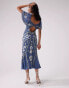 ASOS DESIGN embellished floral flutter sleeve midi dress with open back in blue Голубой, 42 - фото #4