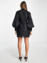 Фото #3 товара ASOS DESIGN high neck puff sleeve keyhole detail mini dress in black poplin