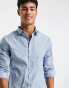 River Island long sleeve poplin smart work shirt in blue