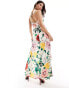 Hope & Ivy satin cami maxi dress with thigh spit in light base floral