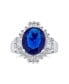 Фото #1 товара Art Deco Style Royal Blue Oval Baguette Halo 6 CT AAA CZ Simulated Sapphire Solitaire Statement Engagement Ring For Women Rhodium Plated