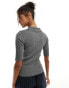 Фото #4 товара YAS half sleeve knitted polo top in medium grey melange - GREY