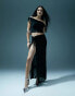 Фото #2 товара Murci devore off shoulder top & thigh split maxi skirt set in black