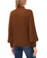 Фото #2 товара Women's Cable-Knit Mock Neck Bishop Sleeve Sweater