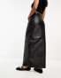 ASOS DESIGN leather maxi skirt with front split in black