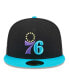 Фото #3 товара Men's Black, Turquoise Philadelphia 76ers Arcade Scheme 59FIFTY Fitted Hat