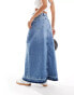 Object denim maxi skirt with front split in medium blue