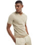 Фото #2 товара Only & Sons short sleeve knitted polo in beige with polka dot