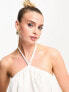 The Frolic Maternity sunstone halter volume mini summer dress in white waffle