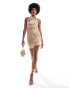 Фото #2 товара ASOS DESIGN Tall satin cowl neck mini dress with tie waist in taupe