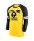 Фото #3 товара Men's Gold and Black Pittsburgh Steelers Throwback Raglan Long Sleeve T-shirt